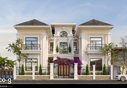 THIẾT KẾ KIẾN TRÚC BIỆT THỰ TÂN CỔ ĐIỂN 2 TẦNG 3 GIAN MÁI NHẬT Ở HƯNG YÊN